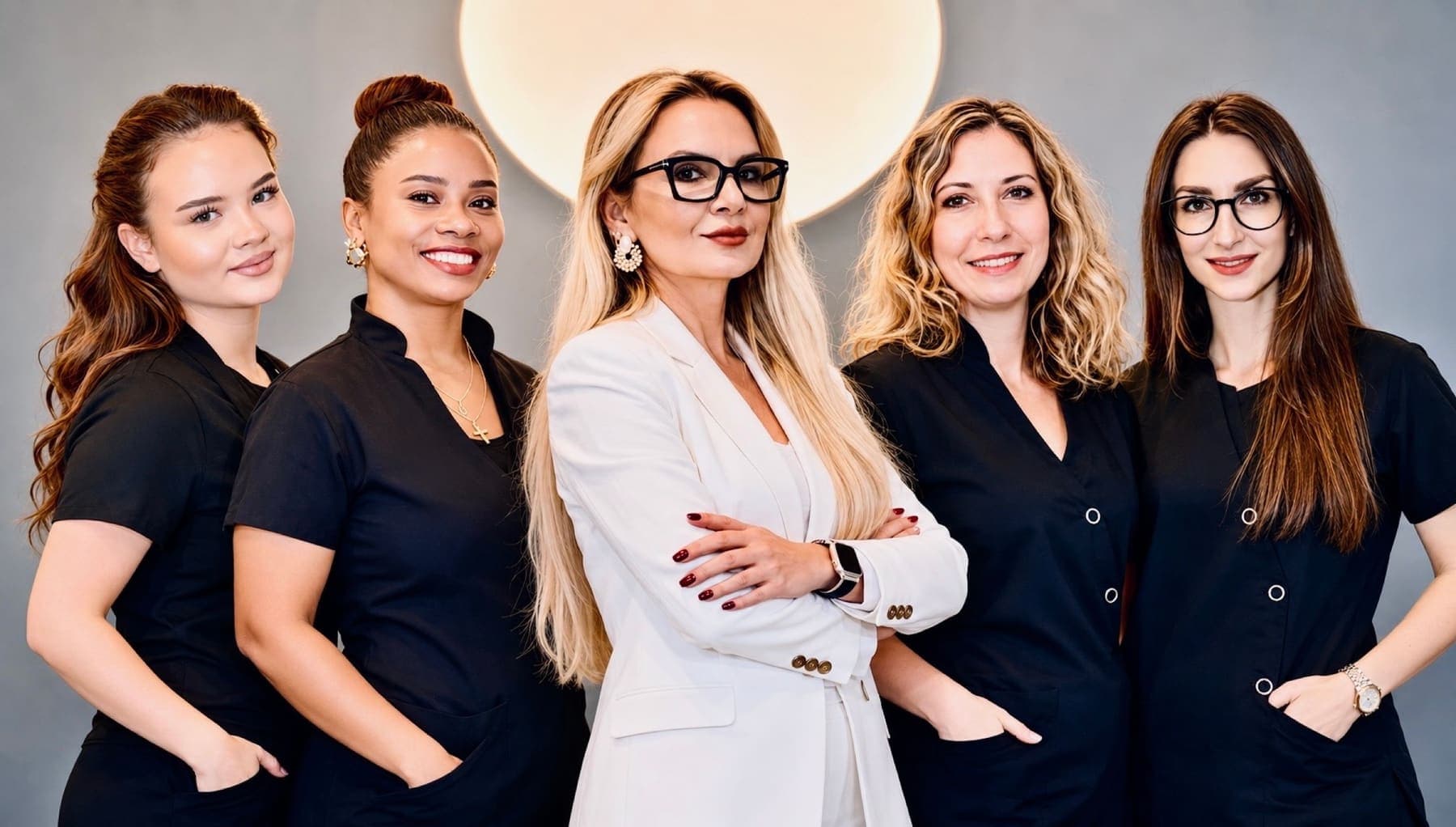 Das Team des Kosmetikstudios Perle by Ufuk in Andernach — Ufuk Yagiz mit ihren vier Kosmetikerinnen